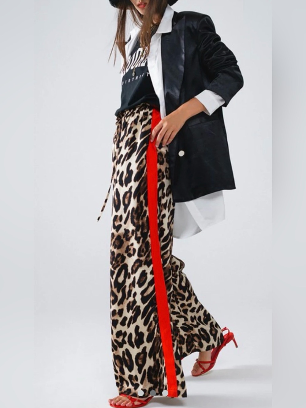 Q2 Leopard Print Track Pants with Red Side Stripe